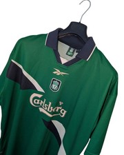 Men's REEBOK Vintage LIVERPOOL 1999/2000 Green CARLSBERG AWAY Shirt 42/44 L-XL