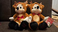 Disney store Mickey & Minnie Mouse reindeer Plush toy set 2 Christmas Japan NEW