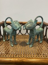 Vintage Pair of Bronze Leopard Sculptures From Benin, Africa, 1920s