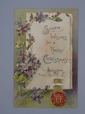 Vintage Postcard Happy Christmas embossed to Maggie Carnlough