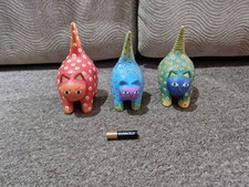 Vintage Hand Made Folk Art Wooden Colourful Cats Figurines Ornaments x3