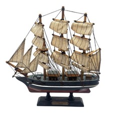Cutty Sark 1869 Wooden Model Ship with Cloth Sails on Stand Nautical Decor