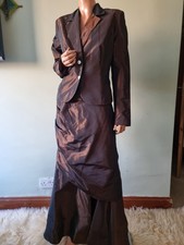 Vintage Cho Chou 14 16 Taffeta Brown 3-Piece Steampunk Maxi Skirt Top Jacket