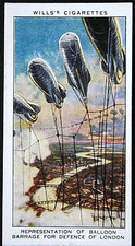 BARRAGE BALLOON DEFENCES   LONDON  Vintage 1938 Illustrated  Card  EE09M