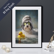 Funny Dog in Bath Print –