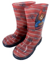 Paddington Bear Boys Wellies Waterproof Red PVC Rain Boots Stripey Wellingtons