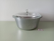 Vintage Hammered Aluminium Club Cooking Pot Dutch Oven With Glass Lid #269
