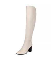 TRENDY OVER KNEE BOOT  CREAM FAUX  PRINT WITH 9cm BLOCK HEEL WITH INSIDE ZIP