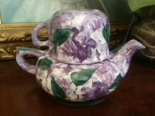 VINTAGE PURPLE STACKING TEAPOT SET FOR ONE K MAJOR 1995 ABSTRACT DESIGN UNUSED