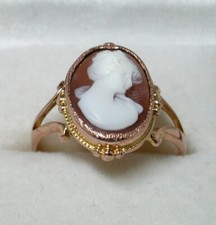 Antique 9ct Rose Gold Carved Cameo Ring Dated  1917 Size O - 23096