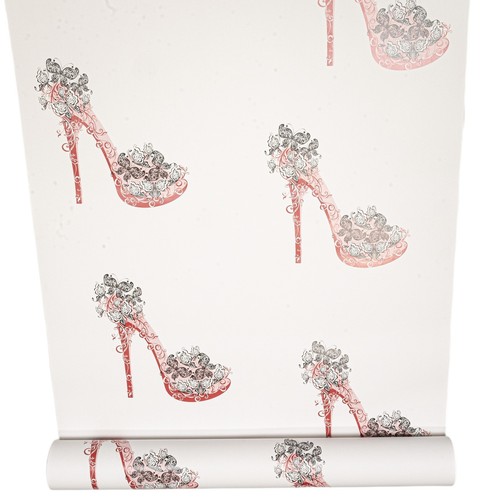 White red floral wallpaper - white,