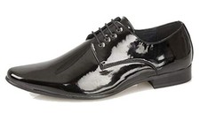 Mens Black Patent 4 Eyelet