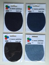 HKM Denim Jean Patches x 2 Oval - Elbow Knee Iron On - 4 Assorted Colours