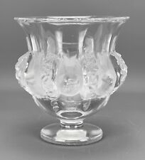 Vintage LALIQUE Style DAMPIERRE Sparrows & Flowers GLASS VASE - 12.5cm x 11.5cm