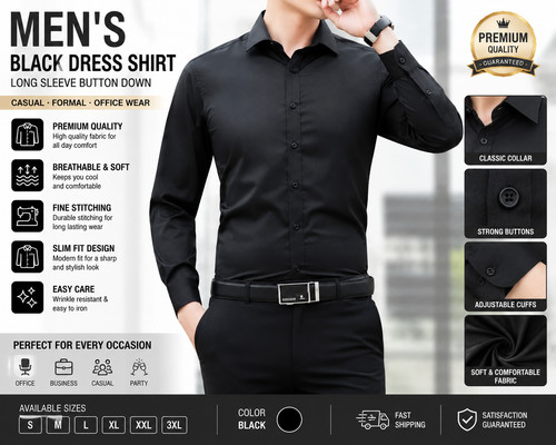 Men black dress - black, long