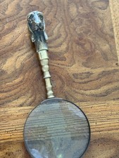 UNIQUE VINTAGE BRASS MAGNIFYING GLASS WITH HOUND DOG HANDLE