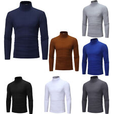 UK Men's T-Shirt Slim Fit Long Sleeve Turtleneck Pullover Basic Solid Undershirt