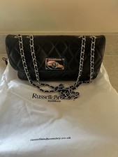 Russell Bromley Black Quilted Leather Shoulder Bag with Silver Hardware