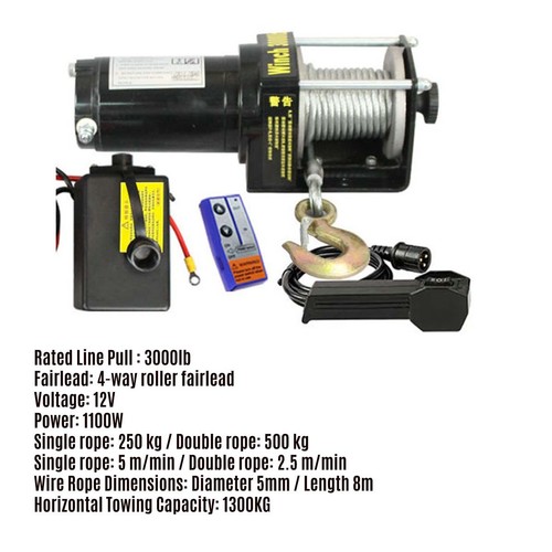 Electric winch 12v 3000lbs - electric,