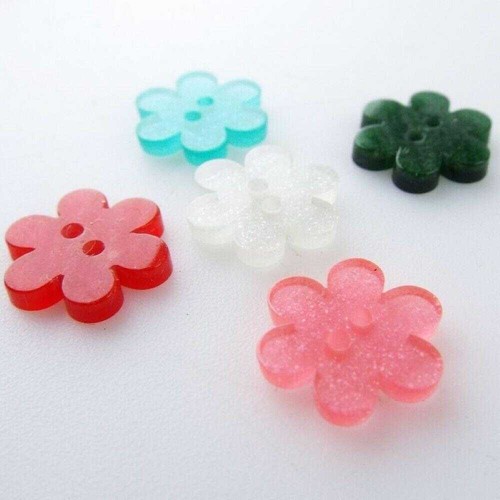 15mm flower buttons glitter - 15mm,