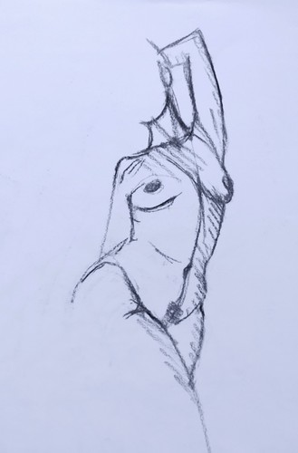 Nude female charcoal - charcoal, drawing