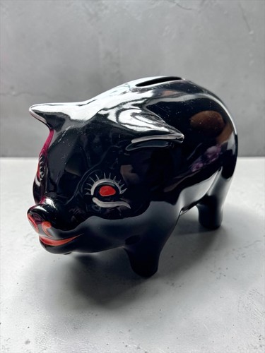 Vintage black ceramic pig - vintage,