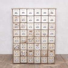 VINTAGE 1950'S INDUSTRIAL STYLE DISTRESSED BANK OF METAL DRAWERS STORAGE UNIT