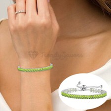Peridot Green Birthstone CZ Rectangle Shaped Sterling Silver Tennis Bracelet UK