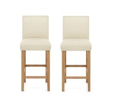 Auction *SET OF 2* Tetbury Cream Faux Leather Fixed Height Bar Stools (PAW-EM12)