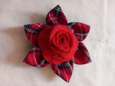 Handcrafted Tartan Fabric Brooch - Rose Design