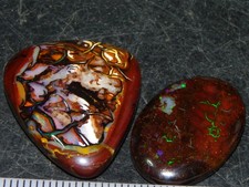 2 Nice Quality Cut/Polished Matrix Opals 39.75cts Qld Australia Green/Blue Fire