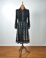 Vintage 80s Dress Casual Shirt Secretary Midi Classy Elegant Pleats Floral-UK 16