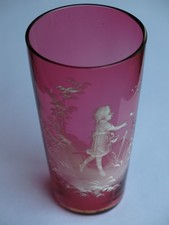 Antique Victorian Bohemian Cranberry Glass Mary Gregory Enamelled Tumbler