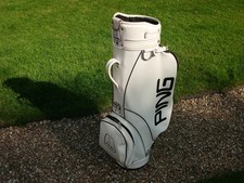 Classic Ping Golf Cart Bag - Vintage - White - Strap & Rain Hood - Man Cave