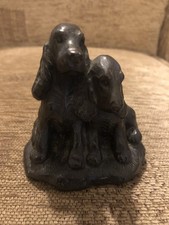 FAUX BRONZE RESIN SPRINGER SPANIELS DOG FIGURINE DOUBLE SCULPURE 9cm TALL