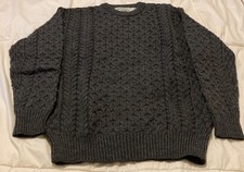 Aran Crafts Jumper Men's Small 40" Charcoal Grey 100% Merino Wool Aran Sweater