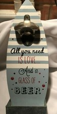 Wooden Surf Board Glass of Beer Opener Plaque