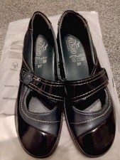 Brand New Without Box Fly Flot Black Patent & Grey Leather Shoes Size 4 (37) 
