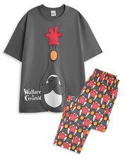 Wallace And Gromit Multicoloured Feathers Short Sleeve Long Leg Pyjama Set Mens