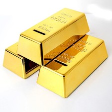 Gold brick piggy bank - brick,