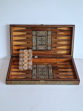 Large Backgammon Middle East Mosaic Wood Inlaid Marquetry Board Game, 50cm Long
