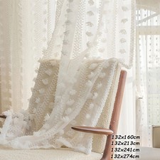 White Voile Sheer Curtains Panel Slot Top Pompom Curtains Window Drapes Valance
