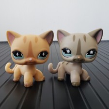 Littlest Pet Shop LPS #468 #886 Grey and Yellow Short Hair Cat Rare Kitty 2pcs