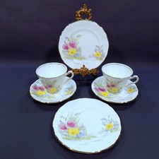 Adderley Floral Fine Bone China England 2 x Tea Trio, 2 Cups, 2 Saucers and 2