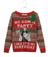 Isabella's Closet Womens Small ugly Christmas sweater funny Jesus party