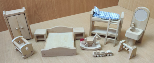 Dolls house wooden - wooden, bedroom