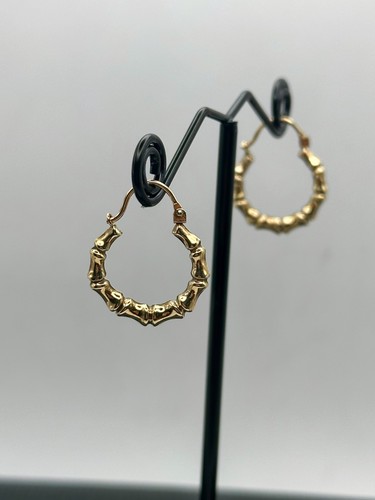9ct gold bamboo hoop earrings - 9ct,