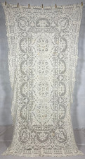 Vintage French Linen Beautiful Needle Work Flower Lace Tablecloth 300x146 cm