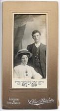 CDV size Photo London & Provinces Chic Studios Edwardian Couple Straw Boater Hat