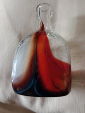 Hand Blown Small Frosted Art Glass Bottle Multicoloured VGC 14cm Tall 8cm Wide